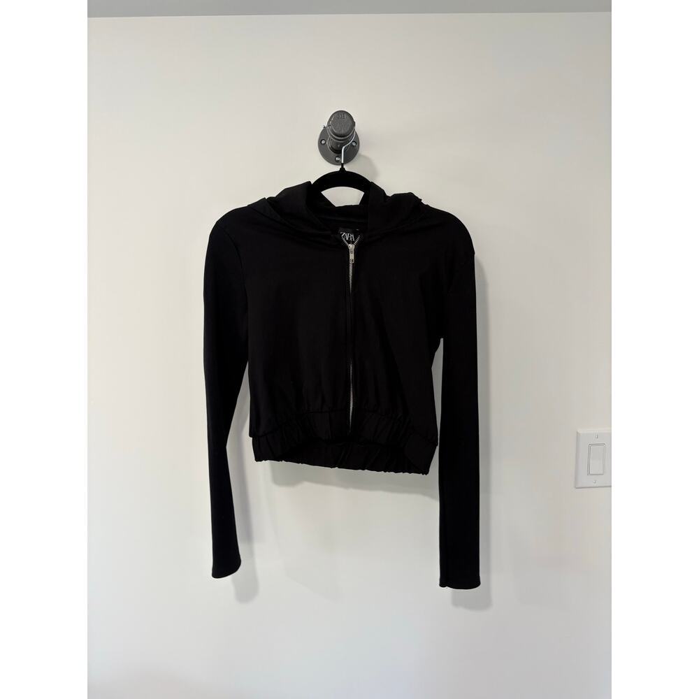 Zara Full Zip Hooded Bomber Waist Length Jacket Size S